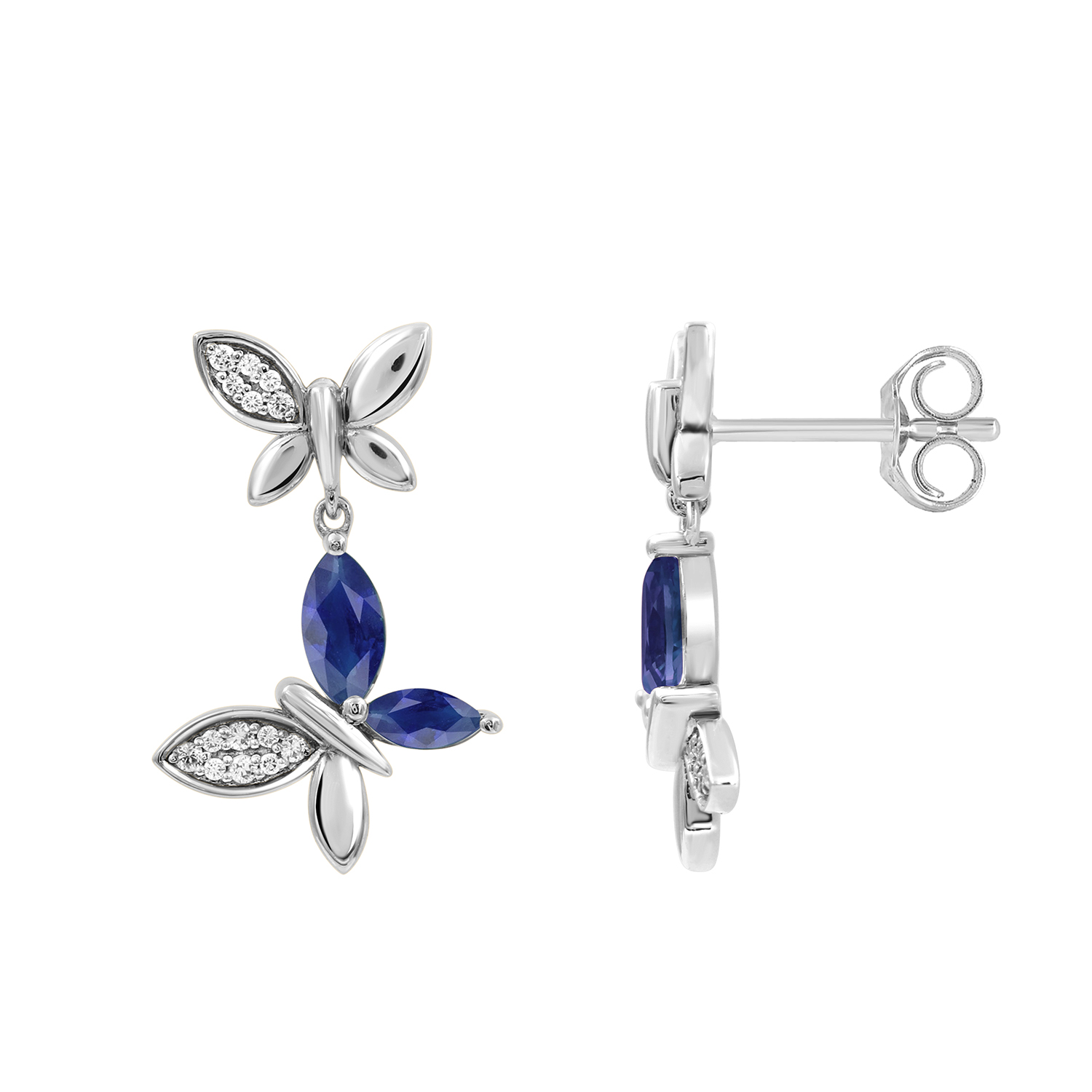LADIES EARRING 1.55CT ROUND/MARQUISE/BLUE SAPHIRE DIAMOND 14K WHITE GOLD (CENTER STONE MARQUISE BLUE SAPHIRE-1.40CT) 1 LADIES EARRING 1.55CT ROUND/MARQUISE/BLUE SAPHIRE DIAMOND 14K WHITE GOLD (CENTER STONE MARQUISE BLUE SAPHIRE-1.40CT) - Image 1