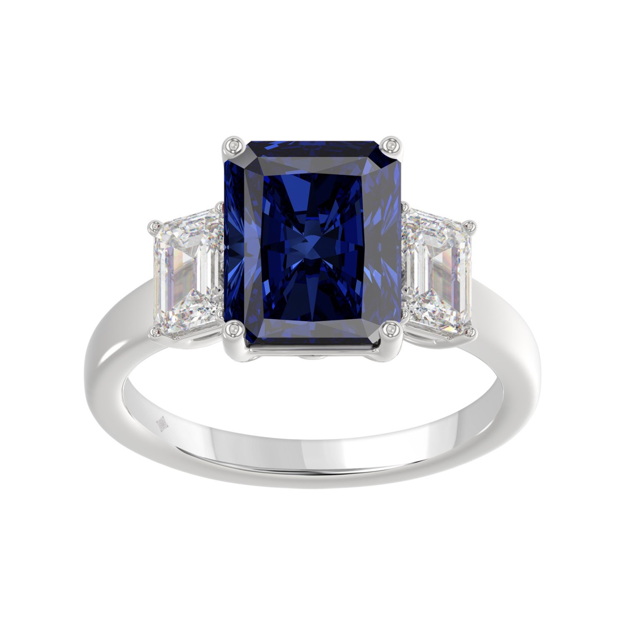 14K WHITE GOLD 5 1/3CT EMERALD/BLUE SAPPHIRE EMERALD CUT DIAMOND LADIES RING (CENTER STONE BLUE SAPPHIRE EMERALD DIAMOND 4 1/3CT) 1 14K WHITE GOLD 5 1/3CT EMERALD/BLUE SAPPHIRE EMERALD CUT DIAMOND LADIES RING (CENTER STONE BLUE SAPPHIRE EMERALD DIAMOND 4 1/3CT) - Image 1
