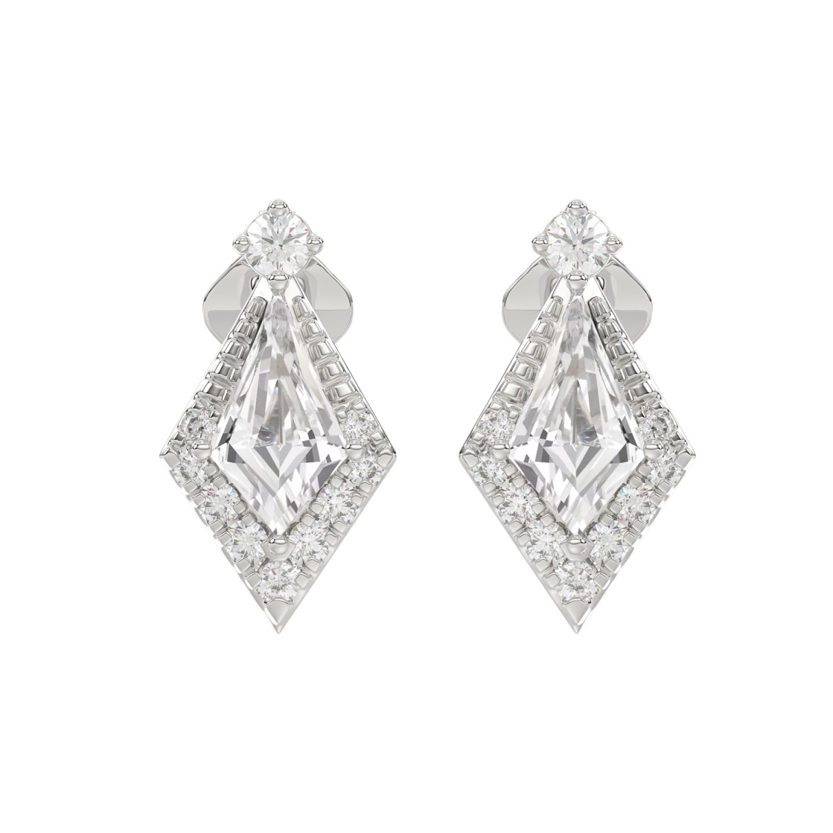 14K WHITE GOLD 1 1/4CT ROUND/KITE STEP CUT DIAMOND LADIES EARRINGS 1 14K WHITE GOLD 1 1/4CT ROUND/KITE STEP CUT DIAMOND LADIES EARRINGS - Image 1