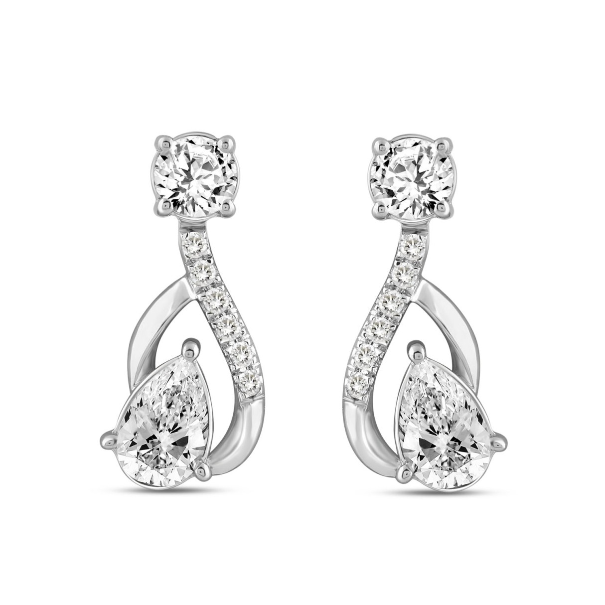 LADIES EARRINGS 1 1/2CT ROUND/PEAR DIAMOND 14K WHITE GOLD (CENTER STONE PEAR DIAMOND 1.00CT) 1 LADIES EARRINGS 1 1/2CT ROUND/PEAR DIAMOND 14K WHITE GOLD (CENTER STONE PEAR DIAMOND 1.00CT) - Image 1