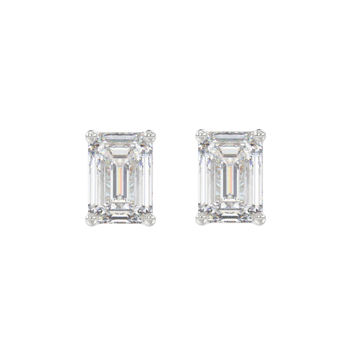 LADIES SOLITAIRE EARRINGS 3CT EMERALD DIAMOND 14K WHITE GOLD 1 LADIES SOLITAIRE EARRINGS 3CT EMERALD DIAMOND 14K WHITE GOLD - Image 1