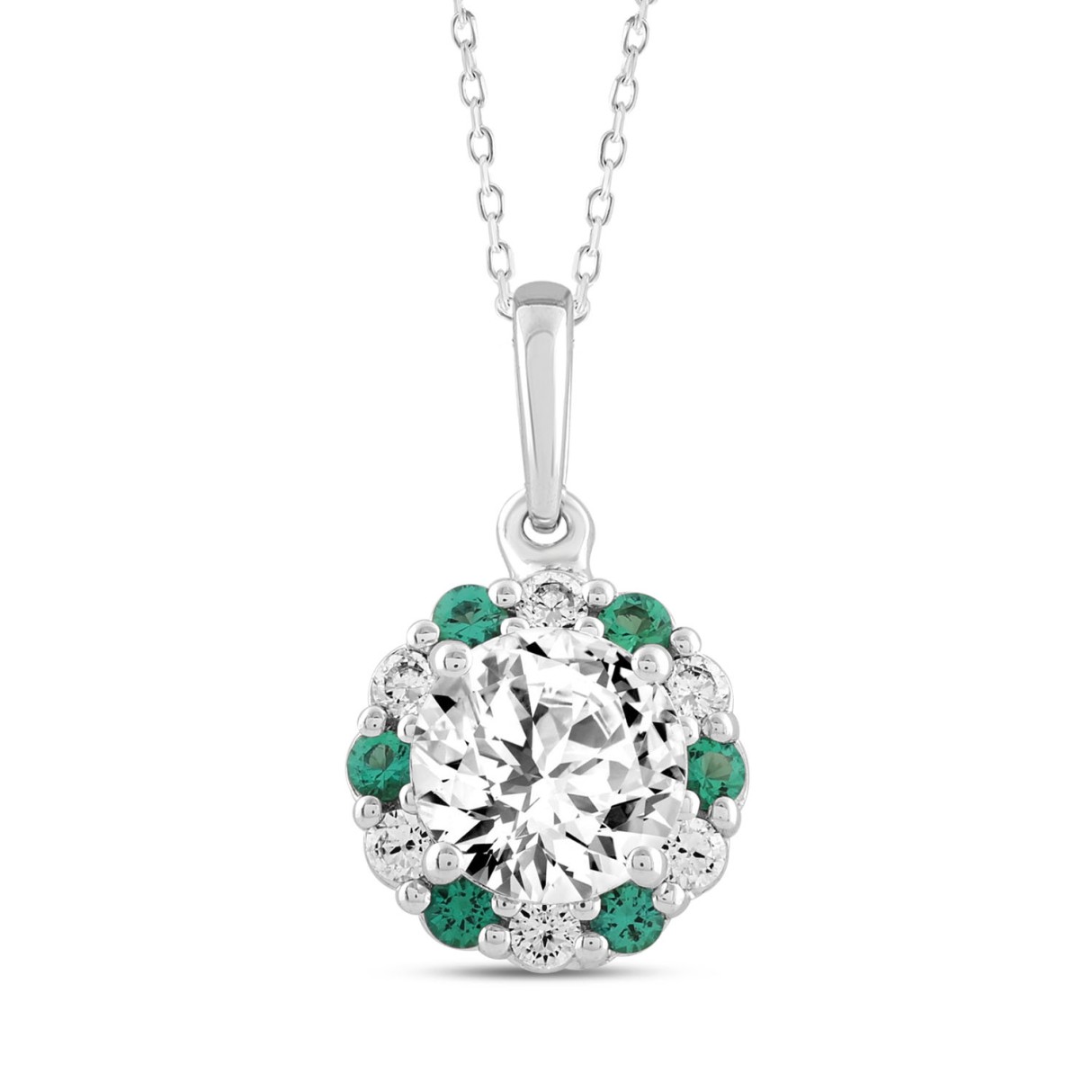 14K WHITE GOLD 1 1/4CT ROUND/GREEN DIAMOND LADIES PENDANT (CENTER STONE ROUND DIAMOND 1CT) 1 14K WHITE GOLD 1 1/4CT ROUND/GREEN DIAMOND LADIES PENDANT (CENTER STONE ROUND DIAMOND 1CT) - Image 1