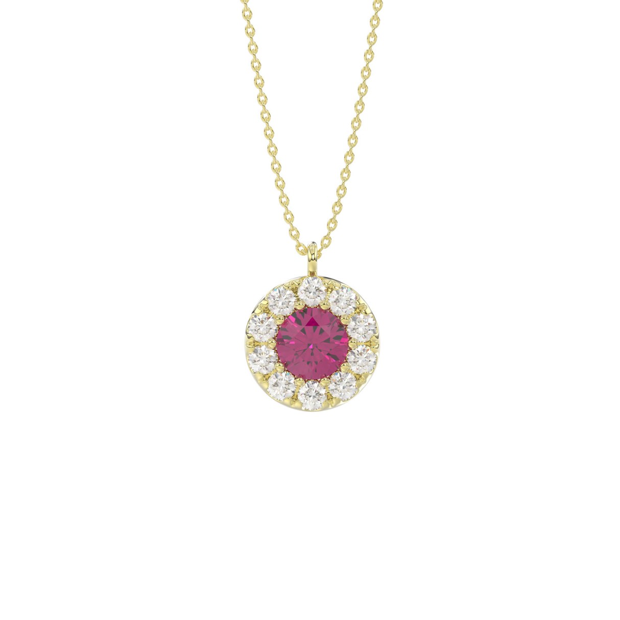 14K YELLOW GOLD 1.00CT ROUND/RUBY DIAMOND LADIES PENDANT (CENTER STONE ROUND RUBY DIAMOND 5/8CT) 1 14K YELLOW GOLD 1.00CT ROUND/RUBY DIAMOND LADIES PENDANT (CENTER STONE ROUND RUBY DIAMOND 5/8CT) - Image 1