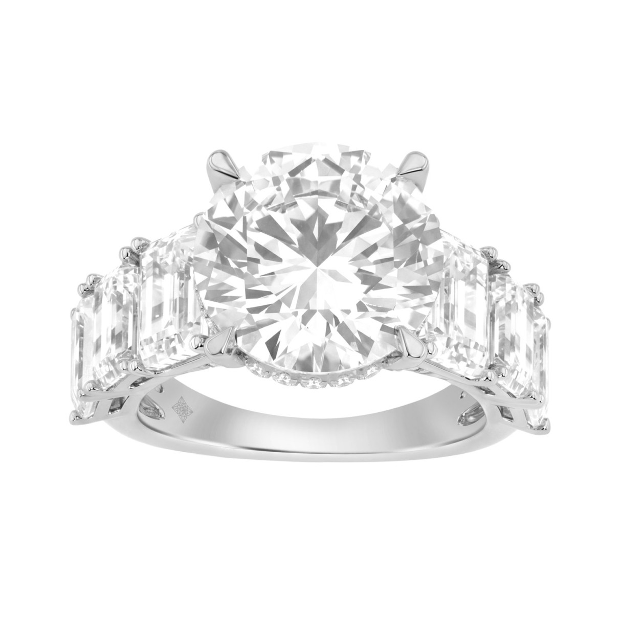 14K White Gold Emerald Cut Diamond Hidden Halo Engagement Ring With Round Diamonds 5.00Ct Women Bridal Ring 3.00Ct Round Center Stone (Color F-G -Clar 1 14K White Gold Emerald Cut Diamond Hidden Halo Engagement Ring With Round Diamonds 5.00Ct Women Bridal Ring 3.00Ct Round Center Stone (Color F-G -Clar - Image 1