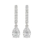 LADIES EARRINGS 1 1/4CT PEAR/ROUND DIAMOND 14K WHITE GOLD (CENTER STONE PEAR DIAMOND 1CT)