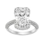 14K White Gold 4 1/2Ct Ladies Oval Cut Hidden Halo Engagement Ring 4Ct Oval Center Stone & Round Diamond (Color F-G -Clarity Vs1/Vs2)