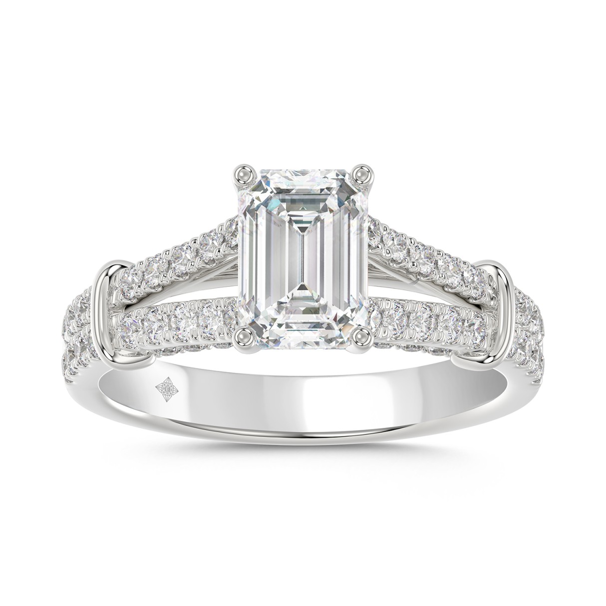 LADIES RING 2CT ROUND/EMERALD DIAMOND 14K WHITE GOLD (CENTER STONE EMERALD DIAMOND 1 1/2CT ) 1 LADIES RING 2CT ROUND/EMERALD DIAMOND 14K WHITE GOLD (CENTER STONE EMERALD DIAMOND 1 1/2CT ) - Image 1