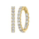 LADIES HOOP EARRINGS 7CT ROUND DIAMOND 14K YELLOW GOLD