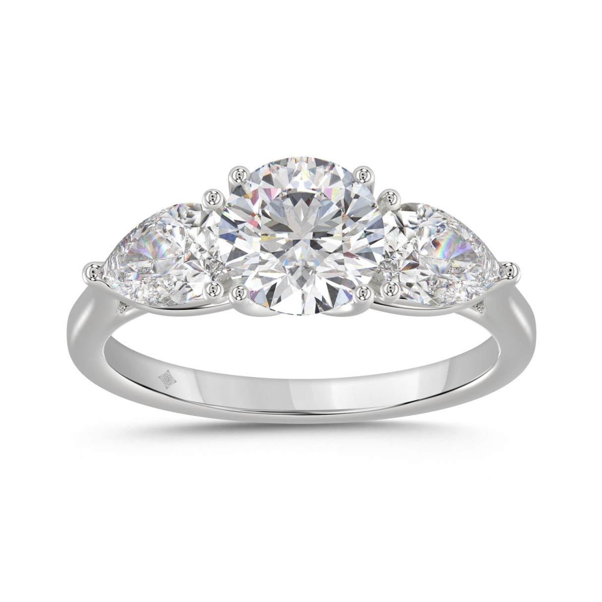14K WHITE GOLD 2 1/3CT ROUND/PEAR DIAMOND LADIES RING (CENTER STONE ROUND DIAMOND 1 1/4CT) 1 14K WHITE GOLD 2 1/3CT ROUND/PEAR DIAMOND LADIES RING (CENTER STONE ROUND DIAMOND 1 1/4CT) - Image 1