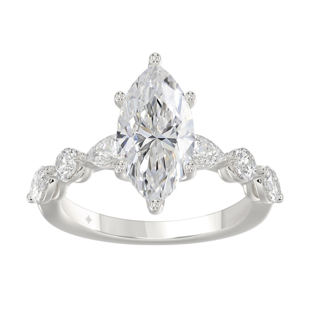 14K White Gold Bridal Fashion Ring for Ladies 4CT Round & Marquise& Pear Cut Diamonds 3.00CT Marquise Center stone (Color F-G -Clarity VS1/VS 1 14K White Gold Bridal Fashion Ring for Ladies 4CT Round & Marquise& Pear Cut Diamonds 3.00CT Marquise Center stone (Color F-G -Clarity VS1/VS - Image 1