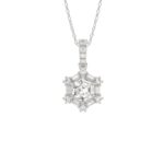 14K WHITE GOLD 1.00CT ROUND/BAGUETTE/HEXAGON STEP CUT DIAMOND LADIES PENDANT