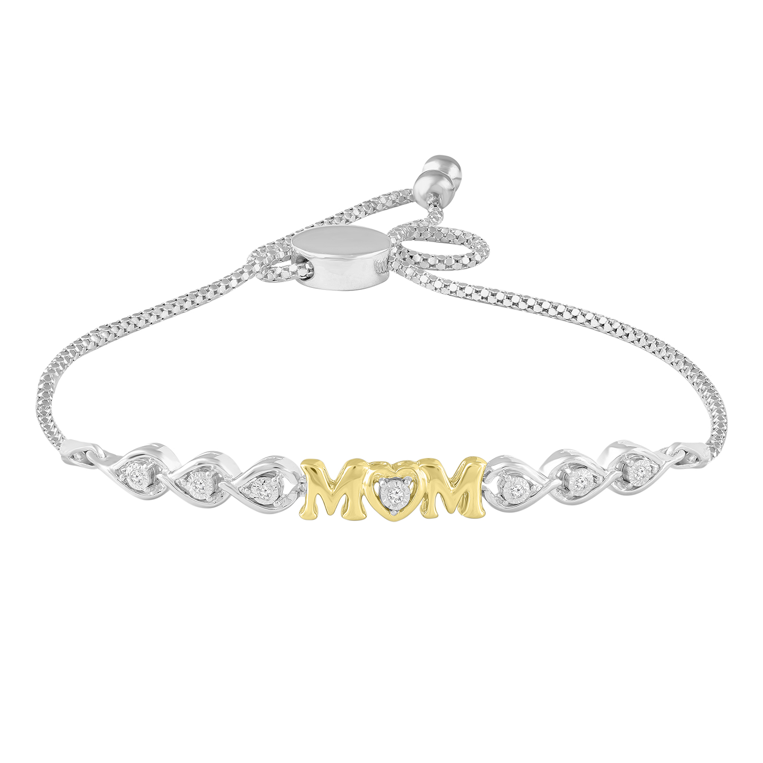 Mother'S Diamond Bracelet 0.05CT Round Diamond Mom Bolo Bracelet In Sterling Silver White Yellow 1 Mother'S Diamond Bracelet 0.05CT Round Diamond Mom Bolo Bracelet In Sterling Silver White Yellow - Image 1