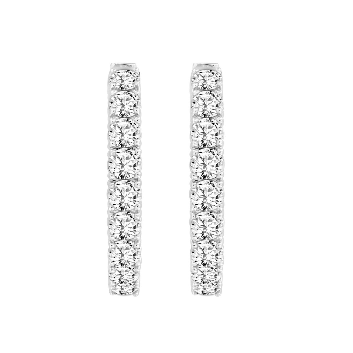 LADIES HOOP EARRINGS 11CT ROUND DIAMOND 14K WHITE GOLD 1 LADIES HOOP EARRINGS 11CT ROUND DIAMOND 14K WHITE GOLD - Image 1