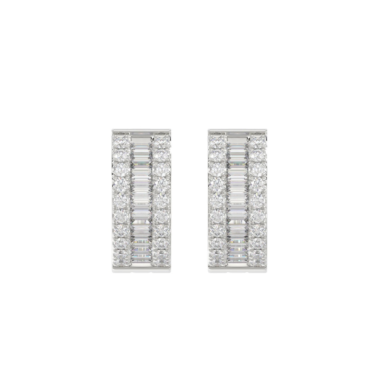 LADIES HOOP EARRINGS 3/8CT ROUND/BAGUETTE DIAMOND 14K WHITE GOLD 1 LADIES HOOP EARRINGS 3/8CT ROUND/BAGUETTE DIAMOND 14K WHITE GOLD - Image 1