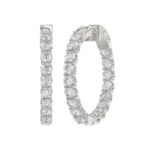 LADIES HOOP EARRINGS 5CT ROUND DIAMOND 14K WHITE GOLD