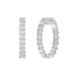 LADIES HOOP EARRINGS 7CT PRINCESS DIAMOND 14K WHITE GOLD