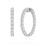 LADIES HOOP EARRINGS 7CT ROUND DIAMOND 14K WHITE GOLD