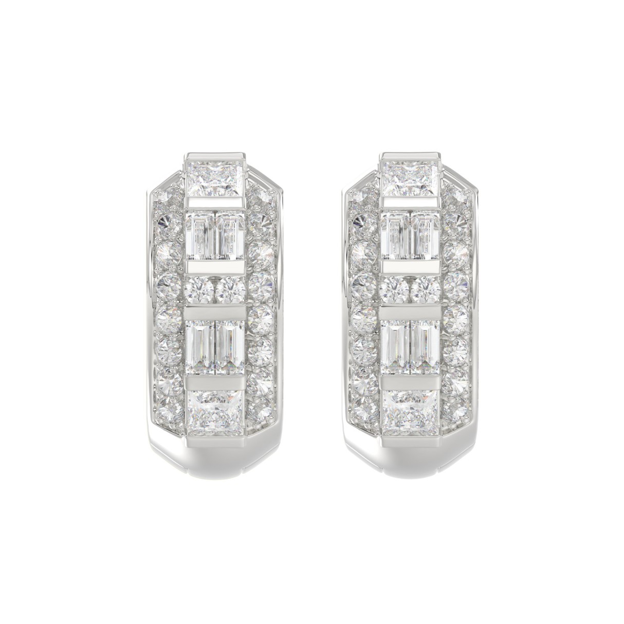 14K WHITE GOLD 1.00CT ROUND/PRINCESS/BAGUETTE DIAMOND LADIES EARRINGS 1 14K WHITE GOLD 1.00CT ROUND/PRINCESS/BAGUETTE DIAMOND LADIES EARRINGS - Image 1