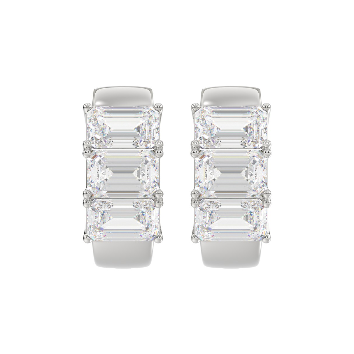 14K WHITE GOLD 3.00CT EMERALD DIAMOND LADIES HOOPS EARRINGS 1 14K WHITE GOLD 3.00CT EMERALD DIAMOND LADIES HOOPS EARRINGS - Image 1