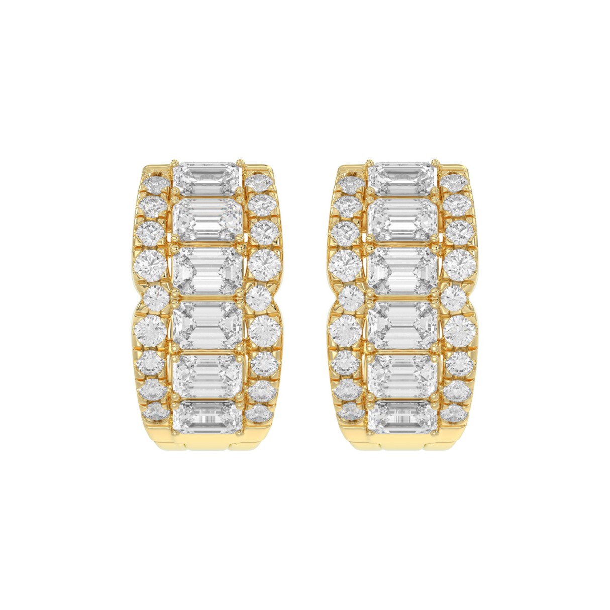 14K YELLOW GOLD 1 3/4CT ROUND/EMERALD DIAMOND HOOP EARRINGS 1 14K YELLOW GOLD 1 3/4CT ROUND/EMERALD DIAMOND HOOP EARRINGS - Image 1