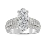 Classic 14K White Gold Ladies Diamond Ring 4.00CT Round Oval & Baguette Diamonds with 3.00CT Oval Center stone (Color F-G -Clarity VS1/VS2)