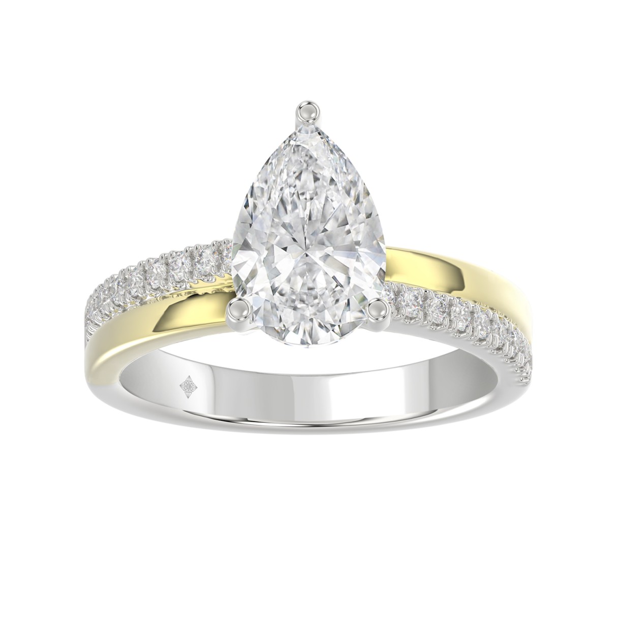 14K WHITE/YELLOW GOLD 2 1/4CT ROUND/PEAR DIAMOND LADIES RING (CENTER STONE PEAR DIAMOND 2CT) 1 14K WHITE/YELLOW GOLD 2 1/4CT ROUND/PEAR DIAMOND LADIES RING (CENTER STONE PEAR DIAMOND 2CT) - Image 1