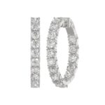 LADIES HOOP EARRINGS 7CT ROUND DIAMOND 14K WHITE GOLD