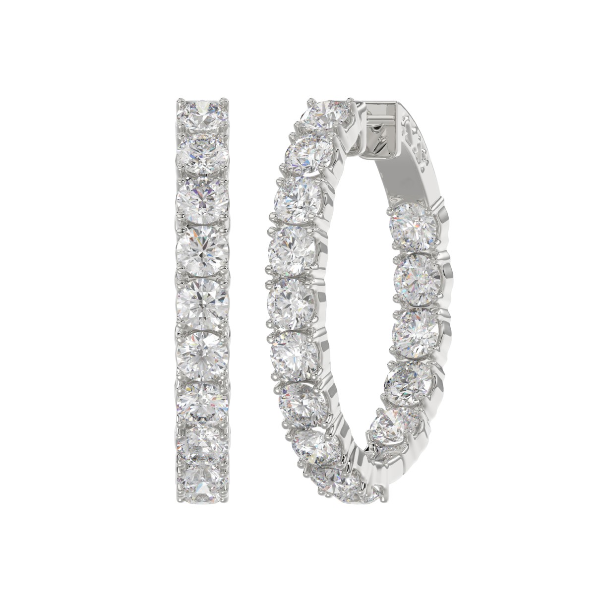LADIES HOOP EARRINGS 7CT ROUND DIAMOND 14K WHITE GOLD 1 LADIES HOOP EARRINGS 7CT ROUND DIAMOND 14K WHITE GOLD - Image 1