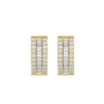 LADIES HOOP EARRINGS 3/8CT ROUND/BAGUETTE DIAMOND 14K YELLOW GOLD