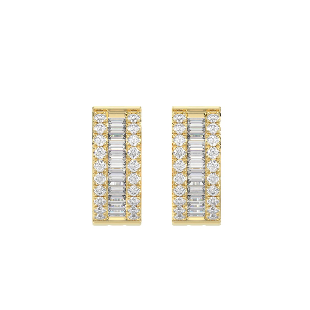 LADIES HOOP EARRINGS 3/8CT ROUND/BAGUETTE DIAMOND 14K YELLOW GOLD 1 LADIES HOOP EARRINGS 3/8CT ROUND/BAGUETTE DIAMOND 14K YELLOW GOLD - Image 1