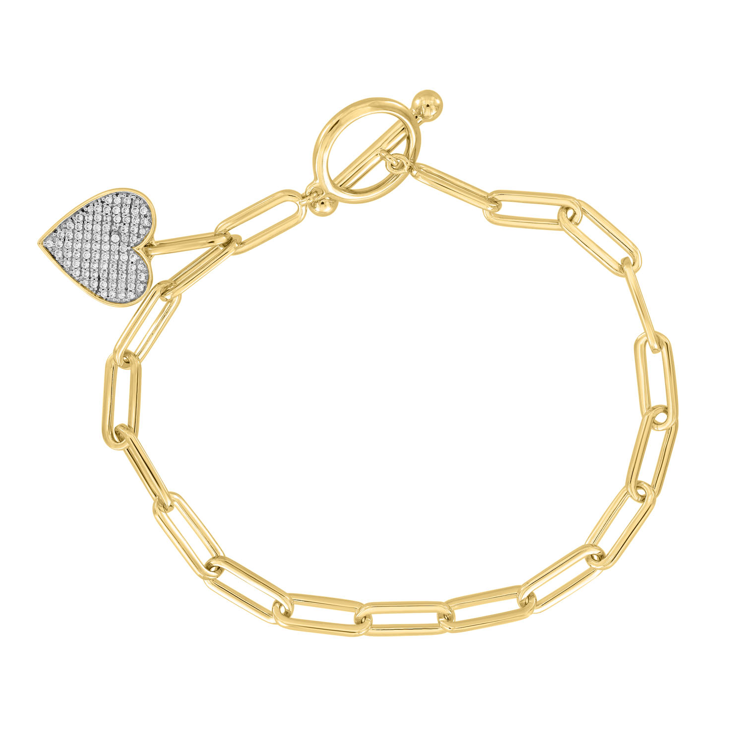 0.25CT Round Diamond Heart Charm Bracelet Sterling Silver Yellow Paperclip Chain Bracelet For Women 1 0.25CT Round Diamond Heart Charm Bracelet Sterling Silver Yellow Paperclip Chain Bracelet For Women - Image 1