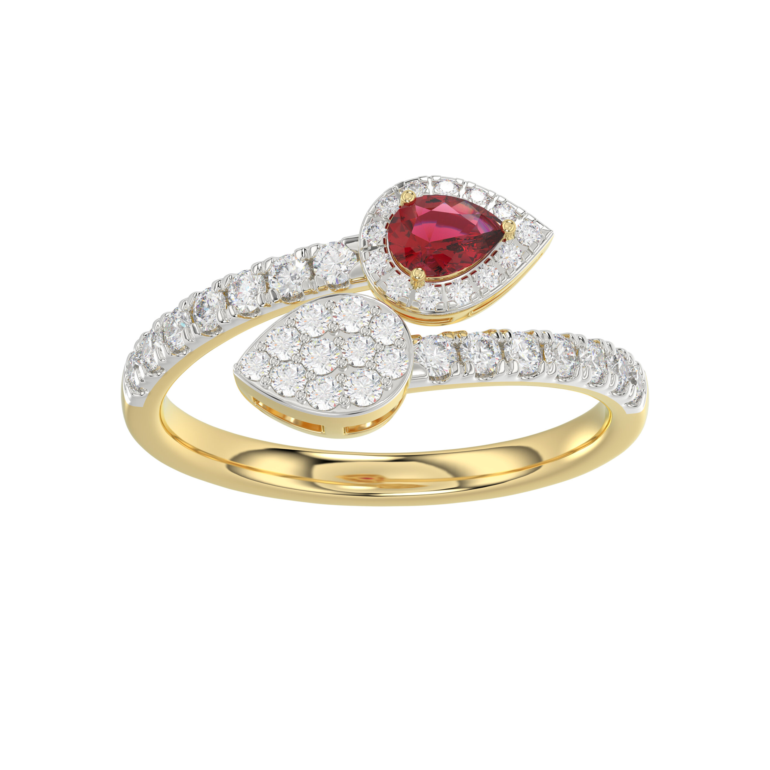 LADIES RING 0.62CT ROUND/RUBY PEAR DIAMOND 14K YELLOW GOLD (CENTER STONE 0.62CT RUBY PEAR DIAMOND) 1 LADIES RING 0.62CT ROUND/RUBY PEAR DIAMOND 14K YELLOW GOLD (CENTER STONE 0.62CT RUBY PEAR DIAMOND) - Image 1