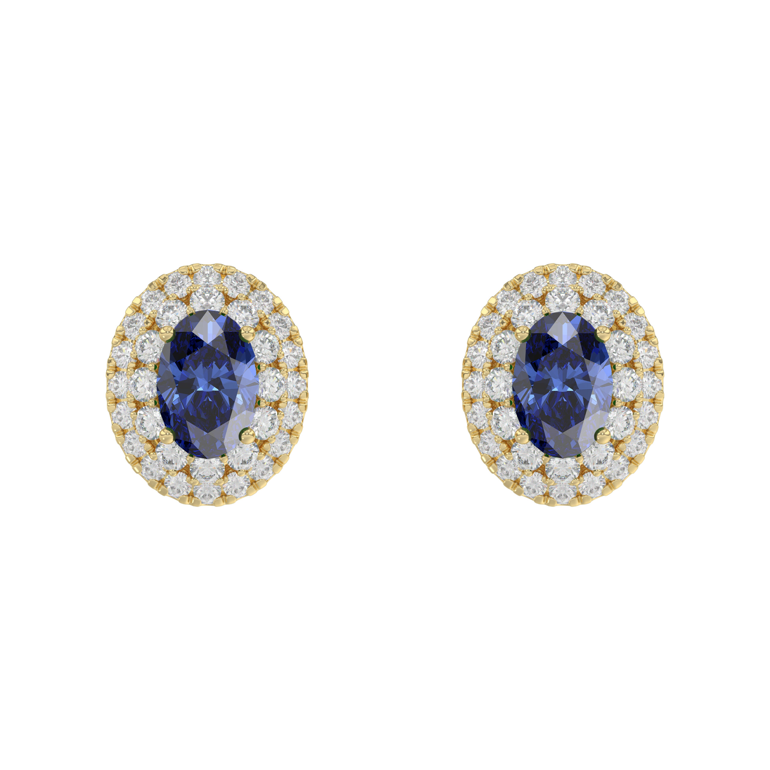 Luxury 14K Yellow Gold Earrings With Oval Sapphire And Round Diamond Accents. A Classic And Elegant 1.88Ct Fine Jewelry Design For Her. 1 Luxury 14K Yellow Gold Earrings With Oval Sapphire And Round Diamond Accents. A Classic And Elegant 1.88Ct Fine Jewelry Design For Her. - Image 1