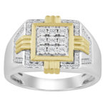 Sterling Silver Men'S 0.25CT Round Diamond Fashion Engagement Ring Elegant Wedding Jewelry