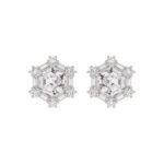 14K WHITE GOLD 1 1/4CT ROUND/BAGUETTE/HEXAGON STEP CUT DIAMOND LADIES EARRINGS