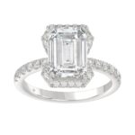 14K White Gold 4 1/2CT ladies Round & Emerald-cut diamond halo engagement Ring 4.00CT Emerald Center stone (Color F-G -Clarity VS1/VS2)