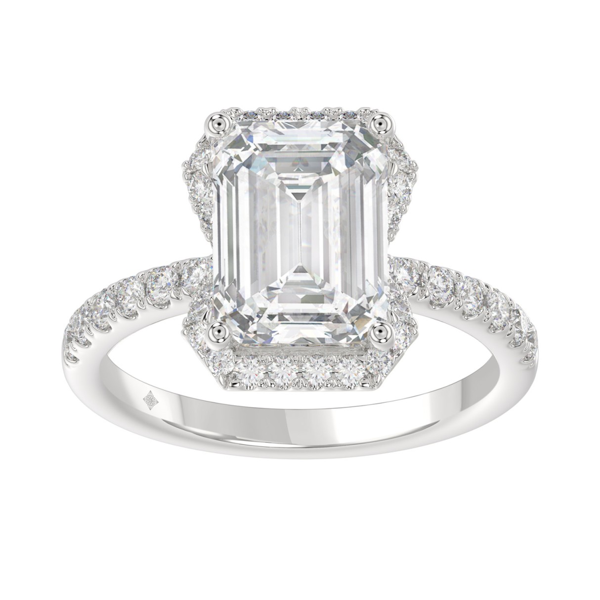 14K White Gold 4 1/2CT ladies Round & Emerald-cut diamond halo engagement Ring 4.00CT Emerald Center stone (Color F-G -Clarity VS1/VS2) 1 14K White Gold 4 1/2CT ladies Round & Emerald-cut diamond halo engagement Ring 4.00CT Emerald Center stone (Color F-G -Clarity VS1/VS2) - Image 1
