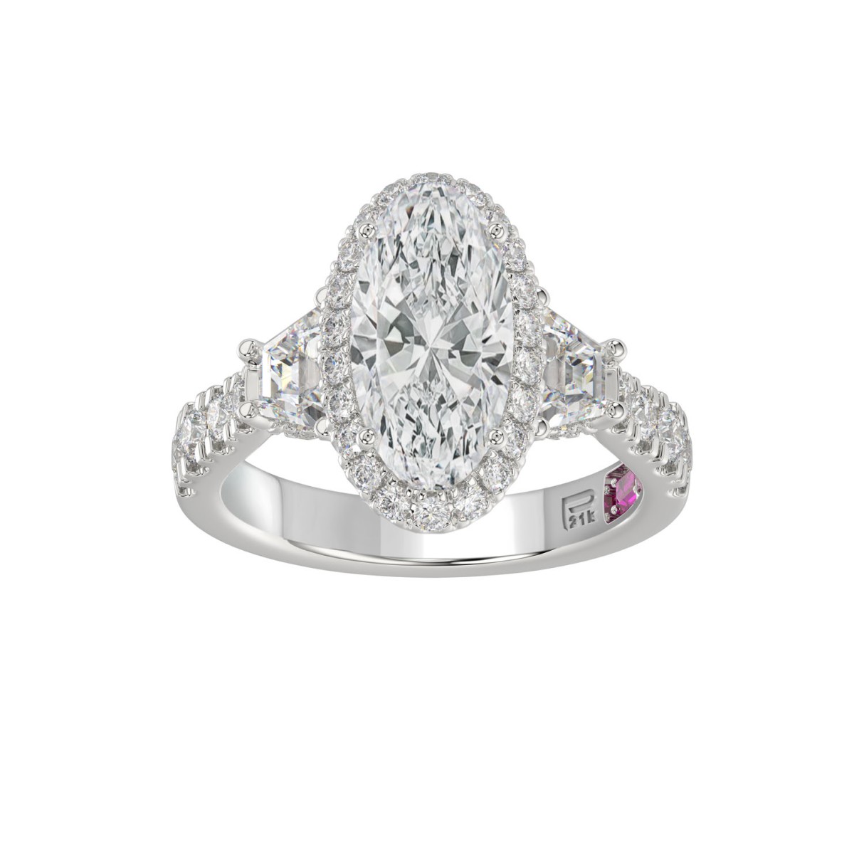 21K PLATINUM LADIES RING 3 1/4CT ROUND/ELONGATED OVAL/TRAPEZOID/BAGUETTE DIAMOND (CENTER STONE ELONGATED OVAL DIAMOND 2CT) 1 21K PLATINUM LADIES RING 3 1/4CT ROUND/ELONGATED OVAL/TRAPEZOID/BAGUETTE DIAMOND (CENTER STONE ELONGATED OVAL DIAMOND 2CT) - Image 1