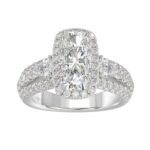 Ladies 14K White Gold 3 1/2CT Featuring Fashion Ring with Round, Pear & Cushion Diamond 2.00CT Cushion Center stone (Color F-G -Clarity VS1/VS2)