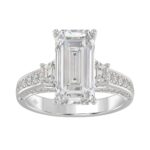 Luxury 14K White Gold Ladies Diamond Ring 4.00CT Round, Emerald & Trapezoid Diamonds with 3.00CT Emerald Center stone (Color F-G -Clarity VS1/VS2