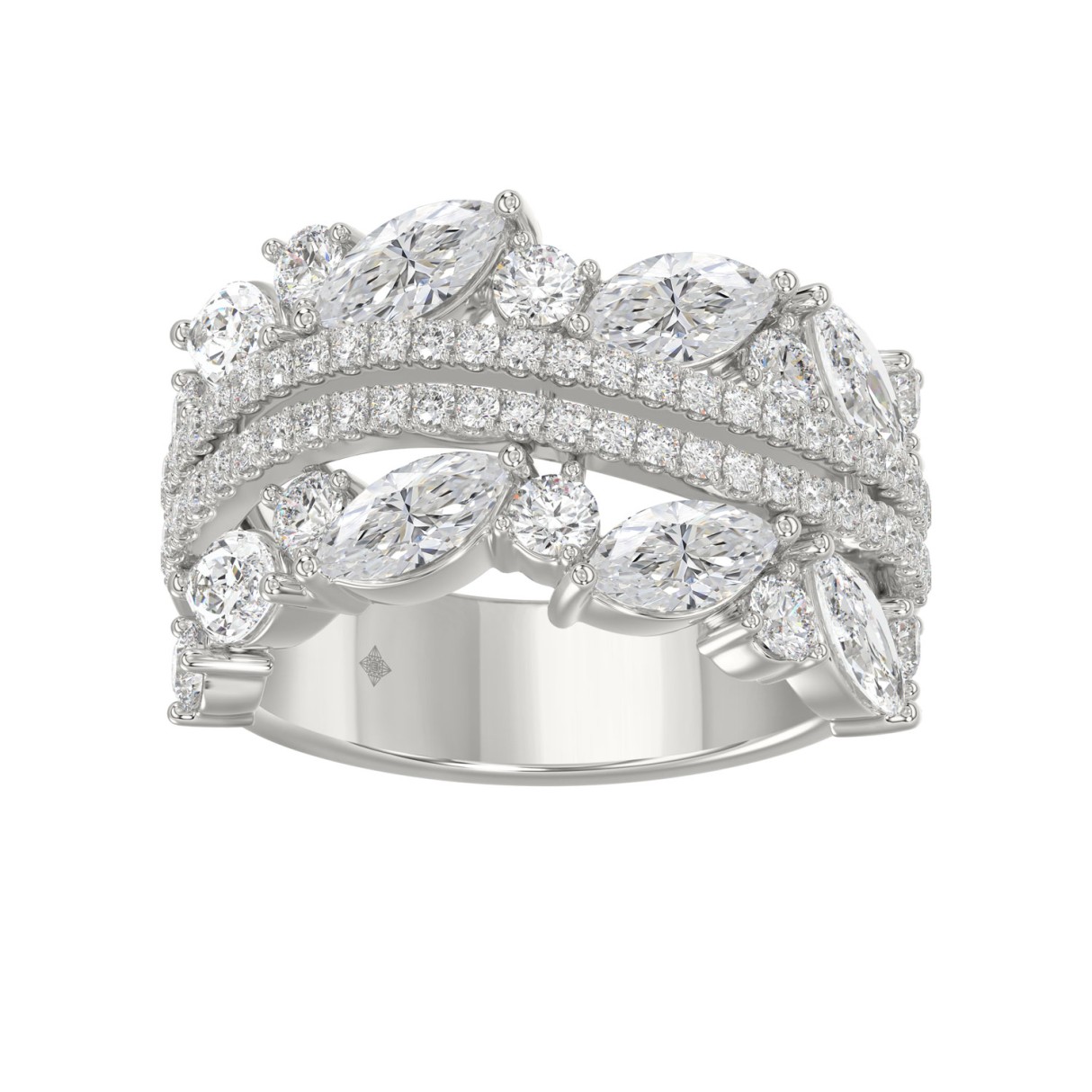 This is a diamond 14k cluster Ladies 2CT Ring featuring Marquise-shaped and round-cut diamonds in a leaf or floral motif set in white gold (Color F-G 1 This is a diamond 14k cluster Ladies 2CT Ring featuring Marquise-shaped and round-cut diamonds in a leaf or floral motif set in white gold (Color F-G - Image 1