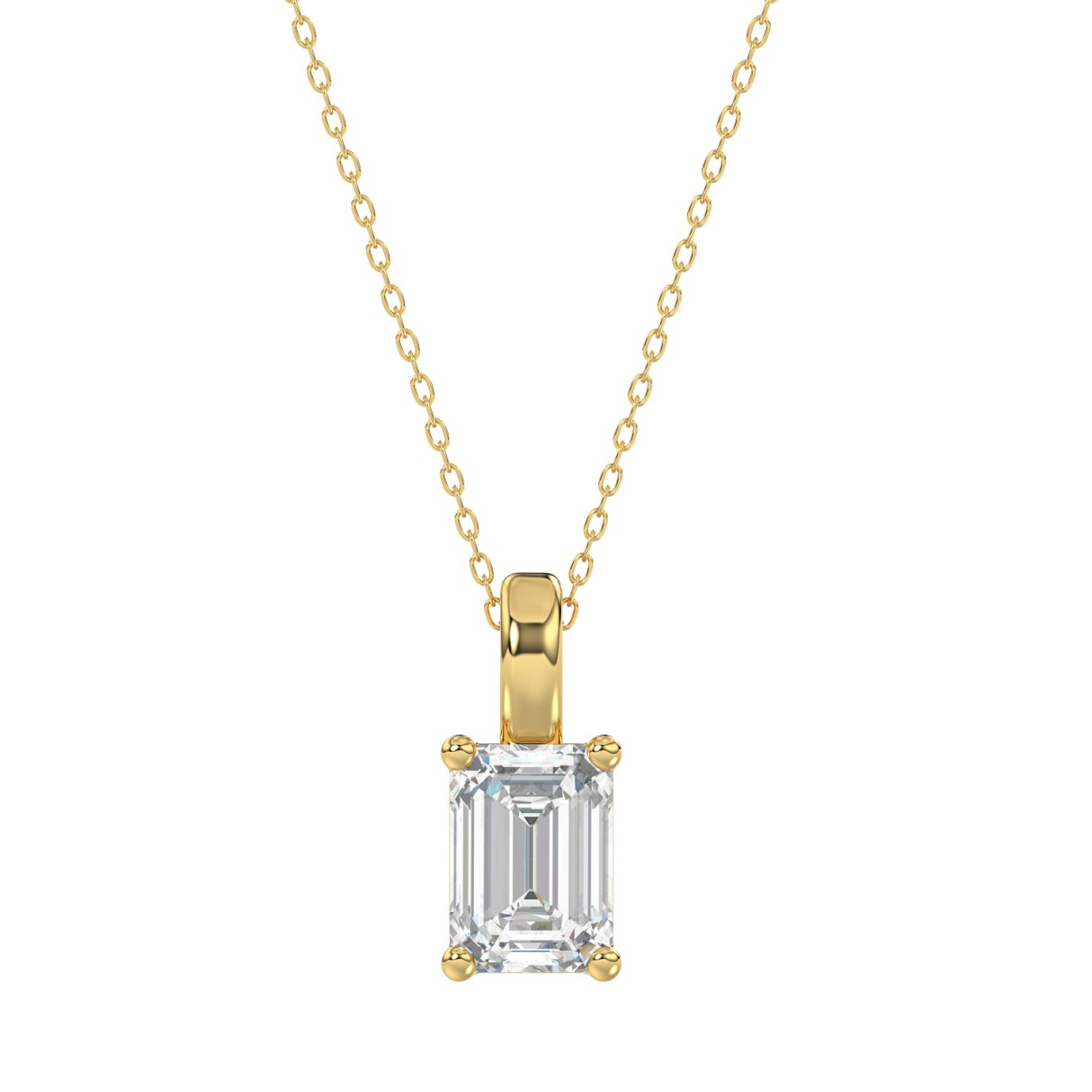 LADIES SOLITAIRE PENDANT WITH CHAIN 2CT EMERALD DIAMOND 14K YELLOW GOLD 1 LADIES SOLITAIRE PENDANT WITH CHAIN 2CT EMERALD DIAMOND 14K YELLOW GOLD - Image 1