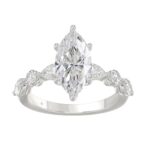14K White Gold Bridal Fashion Ring for Ladies 4CT Round & Marquise& Pear Cut Diamonds 3.00CT Marquise Center stone (Color F-G -Clarity VS1/VS