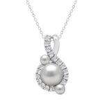 14K WHITE GOLD 1 1/4CT ROUND/PEARL DIAMOND LADIES PENDANT WITH CHAIN