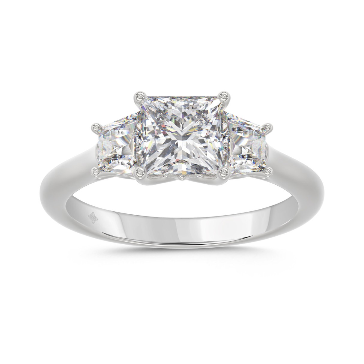 14K WHITE GOLD 1 3/4CT PRINCESS/TRAPEZOID DIAMOND LADIES RING (CENTER STONE PRINCESS DIAMOND 1 1/4CT) 1 14K WHITE GOLD 1 3/4CT PRINCESS/TRAPEZOID DIAMOND LADIES RING (CENTER STONE PRINCESS DIAMOND 1 1/4CT) - Image 1