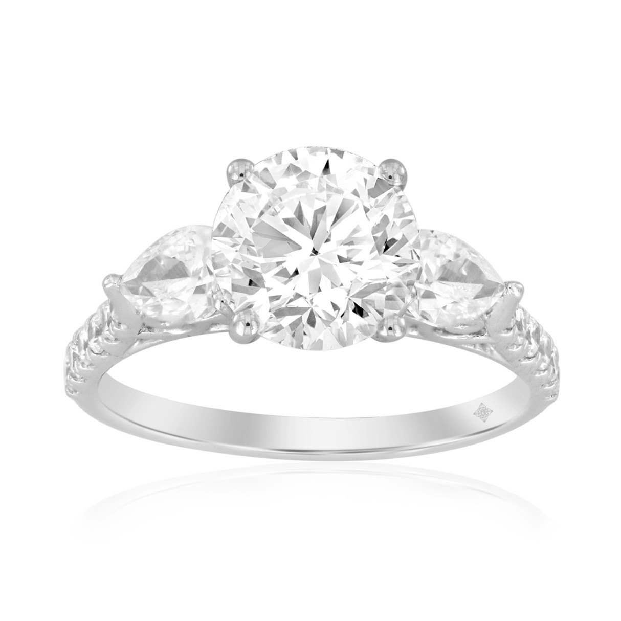14K WHITE GOLD 2 3/4CT ROUND/PEAR DIAMOND LADIES RING (CENTER STONE ROUND DIAMOND 2CT ) 1 14K WHITE GOLD 2 3/4CT ROUND/PEAR DIAMOND LADIES RING (CENTER STONE ROUND DIAMOND 2CT ) - Image 1