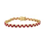 14K YELLOW GOLD 9.00CT BAGUETTE/ROUND RUBY DIAMOND LADIES BRACELET (ROUND RUBY 7 3/4CT)