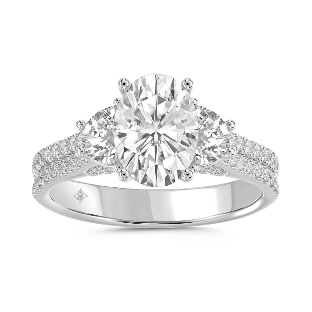 LADIES Engagement RING 3CT ROUND/OVAL/HALF MOON DIAMOND 14K WHITE GOLD (CENTER STONE OVAL DIAMOND 2CT ) 1 LADIES Engagement RING 3CT ROUND/OVAL/HALF MOON DIAMOND 14K WHITE GOLD (CENTER STONE OVAL DIAMOND 2CT ) - Image 1