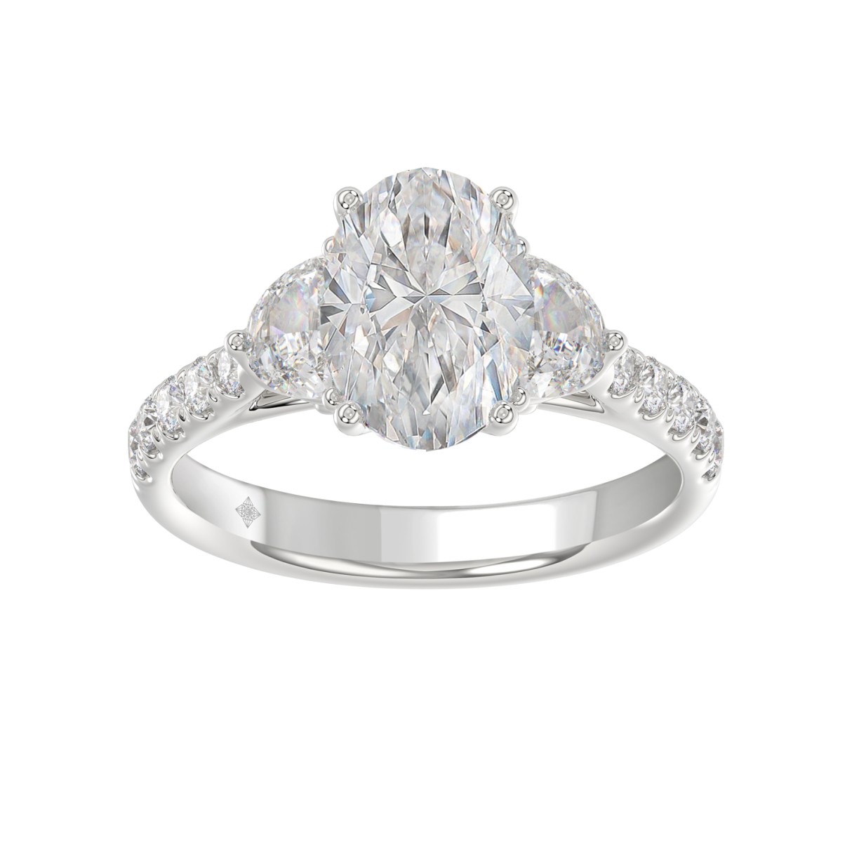 LADIES RING 3CT ROUND/OVAL/HALF MOON DIAMOND 14K WHITE GOLD (CENTER STONE OVAL DIAMOND 2CT ) 1 LADIES RING 3CT ROUND/OVAL/HALF MOON DIAMOND 14K WHITE GOLD (CENTER STONE OVAL DIAMOND 2CT ) - Image 1