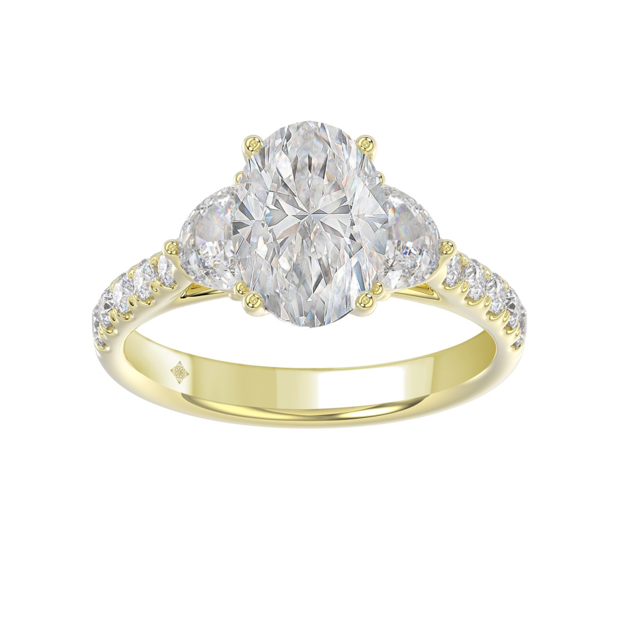 LADIES RING 3CT ROUND/OVAL/HALF MOON DIAMOND 14K YELLOW GOLD (CENTER STONE OVAL DIAMOND 2CT ) 1 LADIES RING 3CT ROUND/OVAL/HALF MOON DIAMOND 14K YELLOW GOLD (CENTER STONE OVAL DIAMOND 2CT ) - Image 1